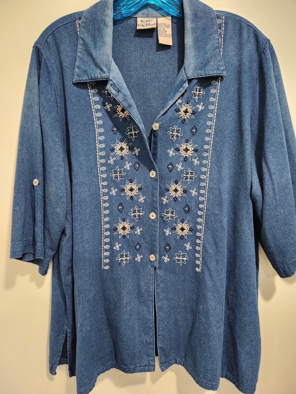 Vintage Koret Blue Denim Embroidered Button-Down Shirt